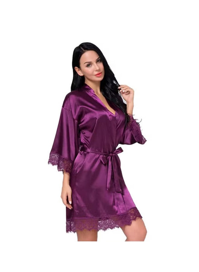 Ladies Nightwear Gown Satin Bathrobe Bridesmaid Short Kimono Sleepsuit