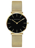 Hannah Martin Women’s Ultra-Thin Stainless Steel Mesh Watch Elegant, Waterproof & Timeless Analog Quartz Design Gold Black
