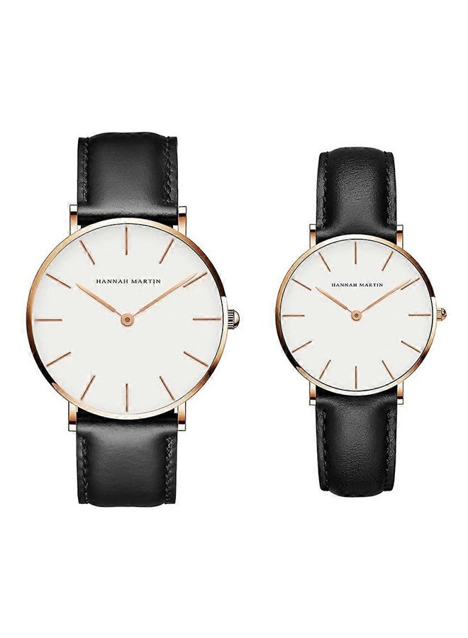 Hannah Martin Classic Leather Strap Waterproof Couple Watch Set – Elegant Analog Quartz Timepieces for Him & Her