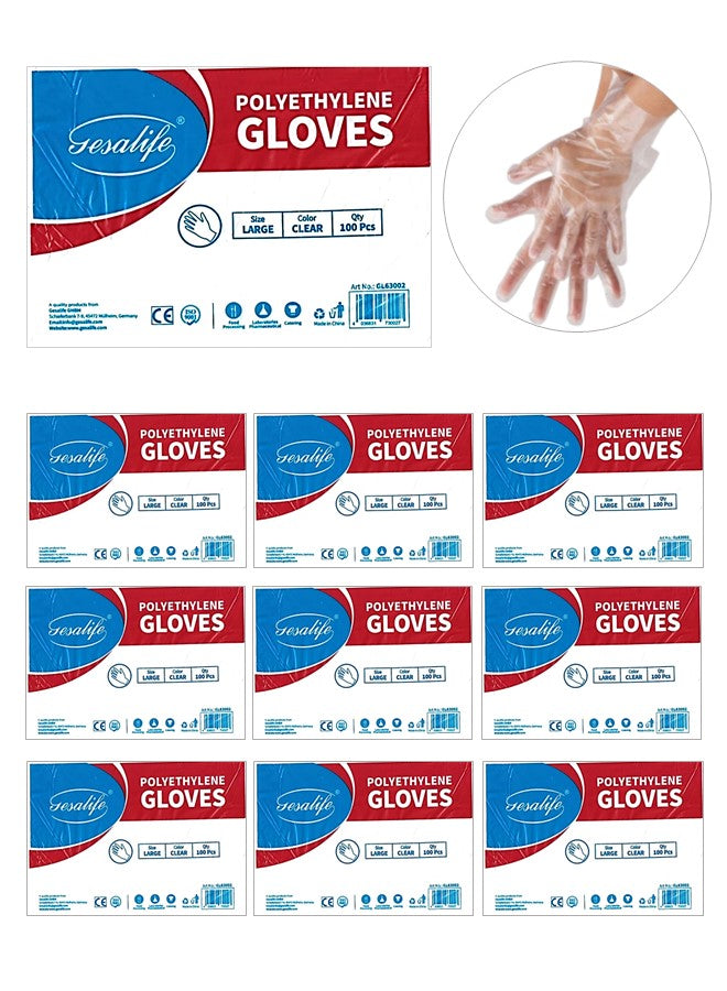 Gesalife Disposable Plastic Gloves Latex and Powder Free Polyethylene Hand Covers, Clear, 100 Pieces