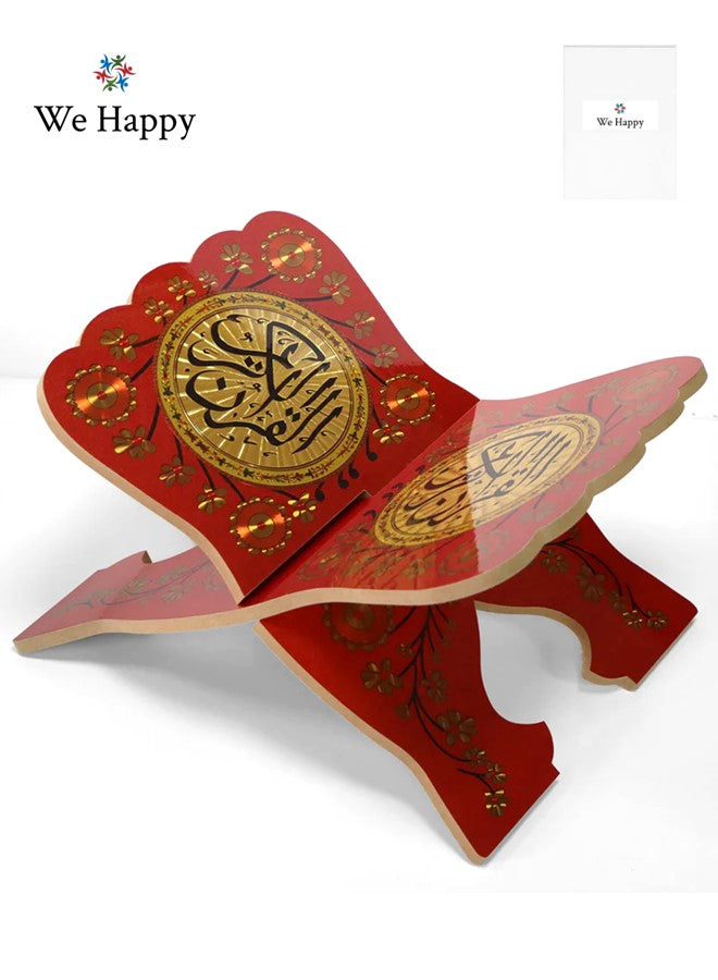 Muslim Al Quran Rehal Stand, Foldable Wooden Holder for Holy Books, Prayers Shelf for Eid, Ramadan, Religious Gift