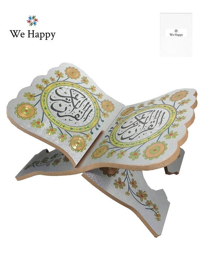 Muslim Al Quran Rehal Stand, Foldable Wooden Holder for Holy Books, Prayers Shelf for Eid, Ramadan, Religious Gift