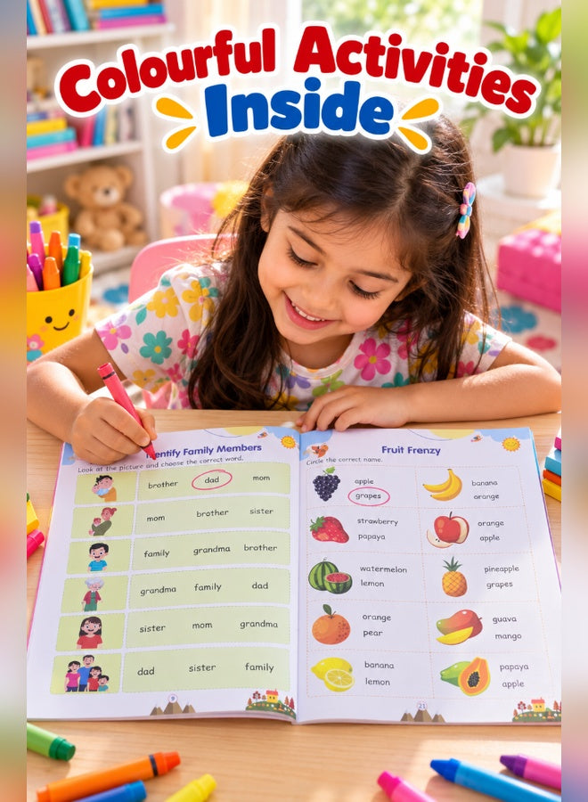 We Happy 2nd EVS Activity Book inside pages - family members and fruit activities