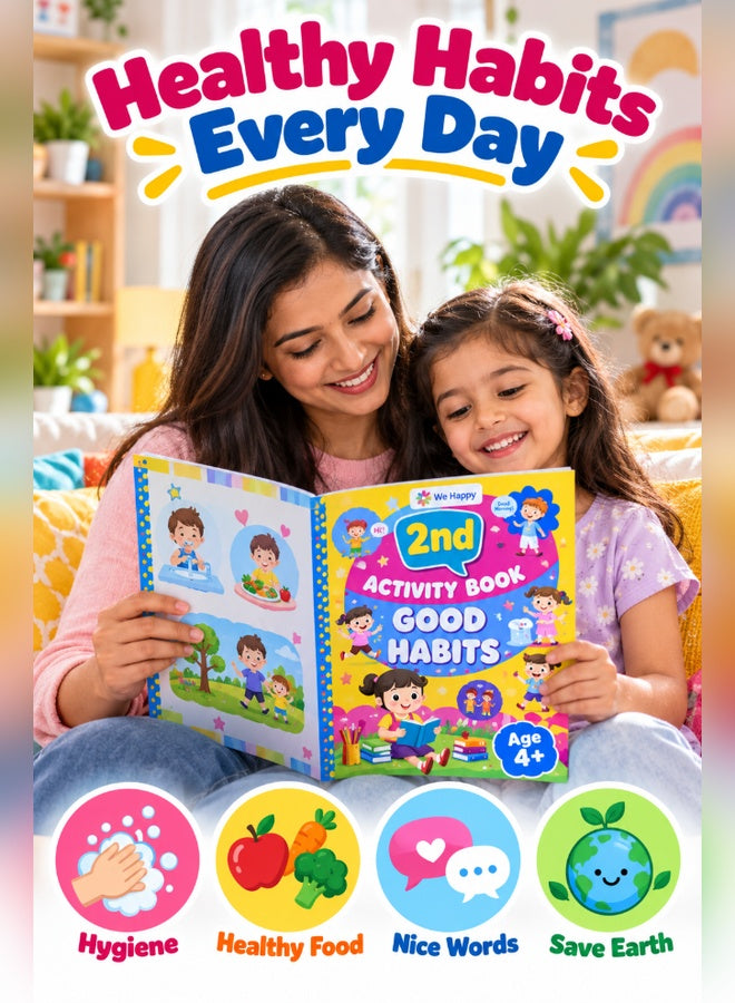 Mother and daughter reading We Happy 2nd Good Habits Activity Book - hygiene, healthy food, nice words