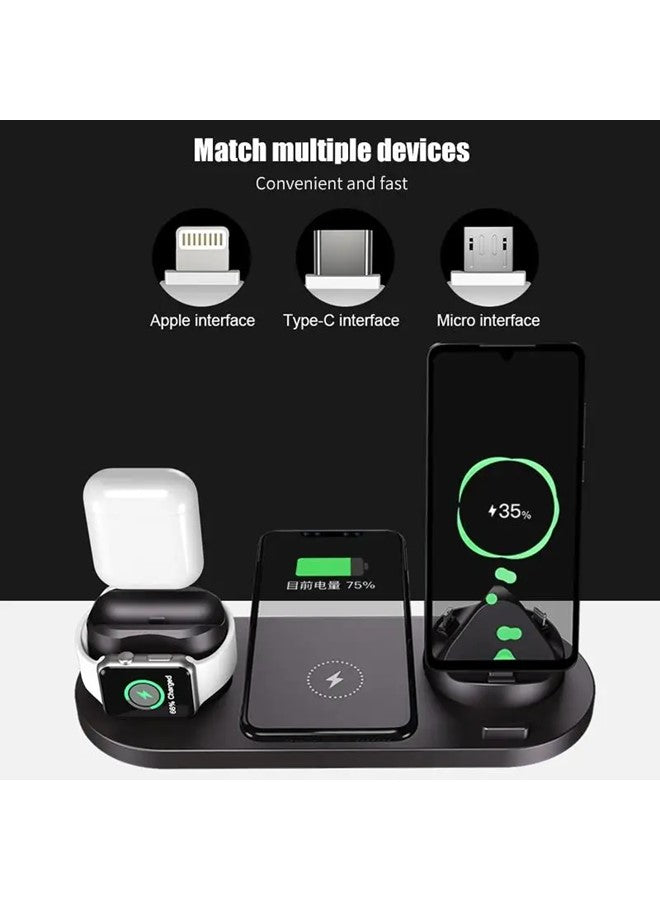 6 in 1 Wireless Charging Stand, Multi-Function Portable Fast Charger Station Pad for Smartphone, Apple Watch and AirPods