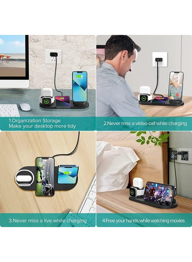 6 in 1 Wireless Charging Stand, Multi-Function Portable Fast Charger Station Pad for Smartphone, Apple Watch and AirPods