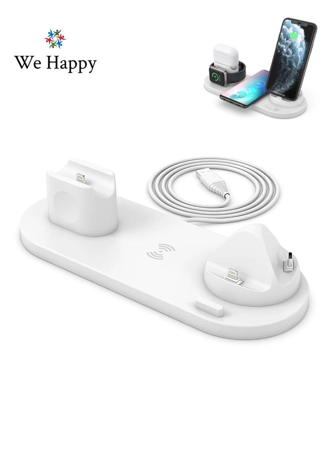 6 in 1 Wireless Charging Stand, Multi-Function Portable Fast Charger Station Pad for Smartphone, Apple Watch and AirPods