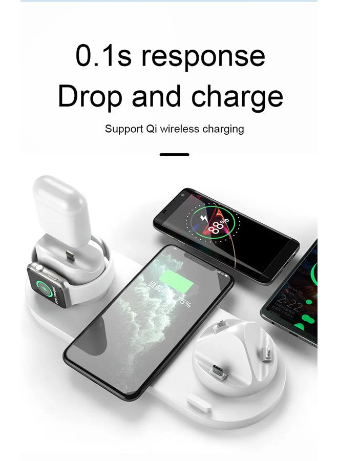 6 in 1 Wireless Charging Stand, Multi-Function Portable Fast Charger Station Pad for Smartphone, Apple Watch and AirPods