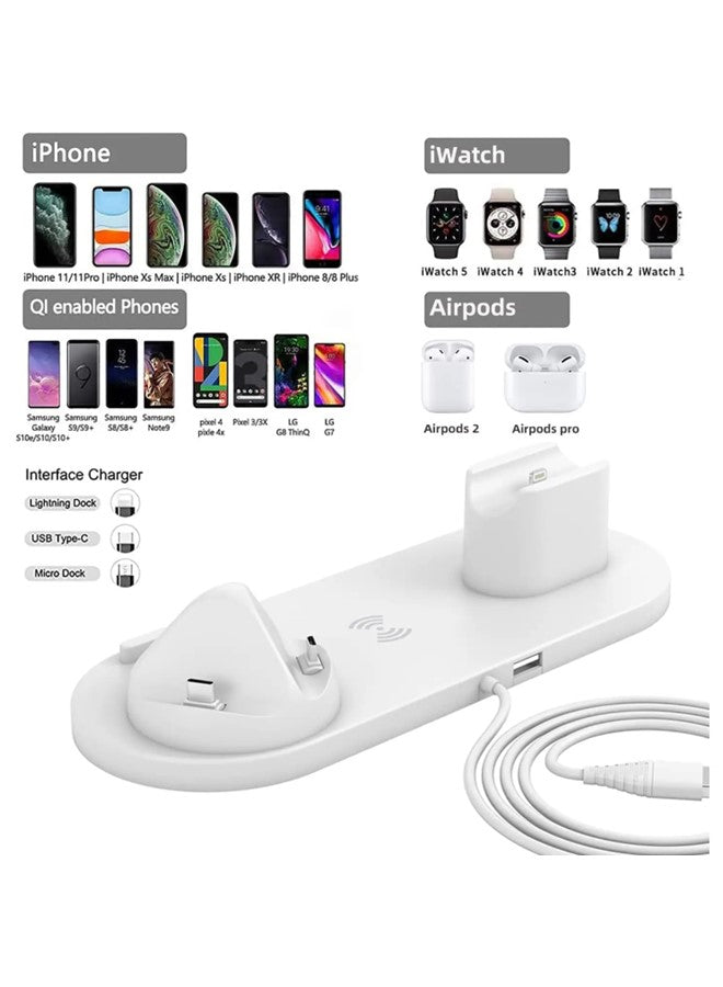 6 in 1 Wireless Charging Stand, Multi-Function Portable Fast Charger Station Pad for Smartphone, Apple Watch and AirPods