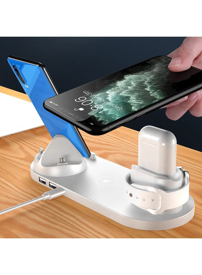 6 in 1 Wireless Charging Stand, Multi-Function Portable Fast Charger Station Pad for Smartphone, Apple Watch and AirPods