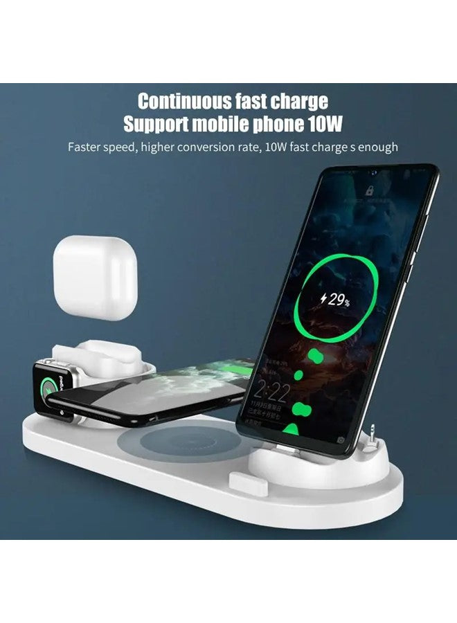 6 in 1 Wireless Charging Stand, Multi-Function Portable Fast Charger Station Pad for Smartphone, Apple Watch and AirPods