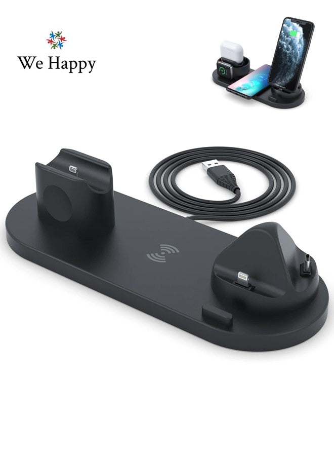6 in 1 Wireless Charging Stand, Multi-Function Portable Fast Charger Station Pad for Smartphone, Apple Watch and AirPods