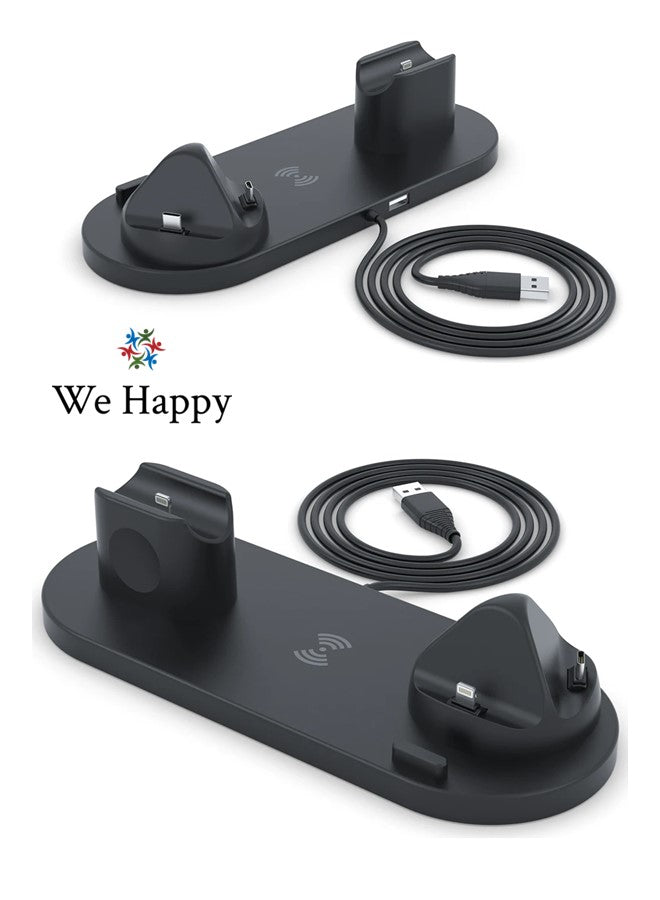 6 in 1 Wireless Charging Stand, Multi-Function Portable Fast Charger Station Pad for Smartphone, Apple Watch and AirPods