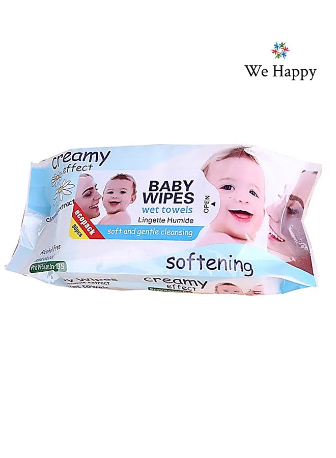 Baby Wipes Cleansing Wet Towels Soft and Gentle, Alcohol Free and Perfect for Sensitive Skin - 80 Pieces Each Pack