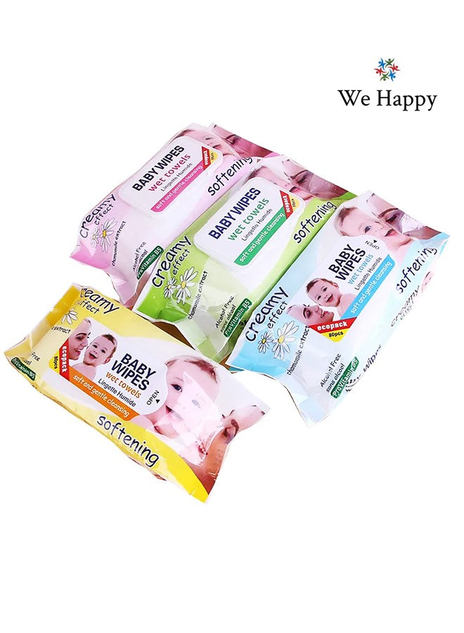 Baby Wipes Cleansing Wet Towels Soft and Gentle, Alcohol Free and Perfect for Sensitive Skin - 80 Pieces Each Pack
