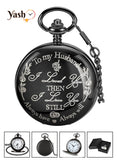 Yash Pocket Watch Personalized Engraved Pocket Watch for Husband – Romantic Anniversary, Birthday, Wedding Gift for Him – Elegant Black Timepiece with Sentimental Message – Best Husband Gift Idea