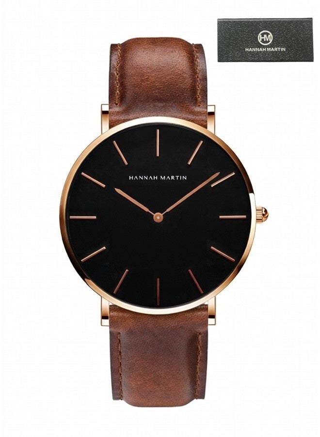 Hannah Martin Women's Leather Strap Watch Black Dial Brown Strap - photo 8