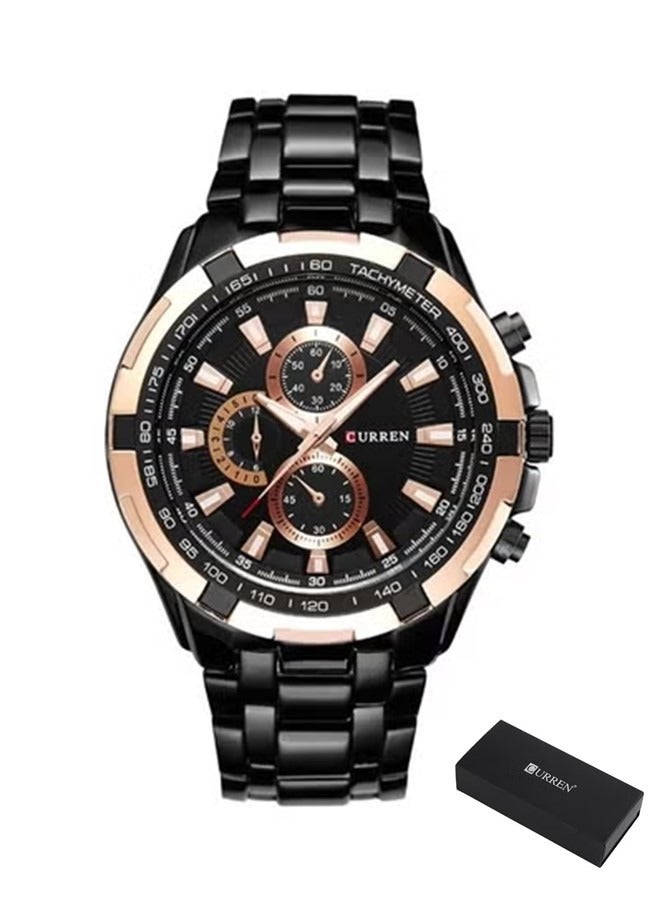 Curren 8023 Black Steel Chronograph Men’s Luxury Sports Watch Premium Tachymeter Dial and Multifunction Timepiece