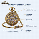 Asmara Classic Retro Vintage Design Quartz Pocket Watch with 30 cm FOB Chain