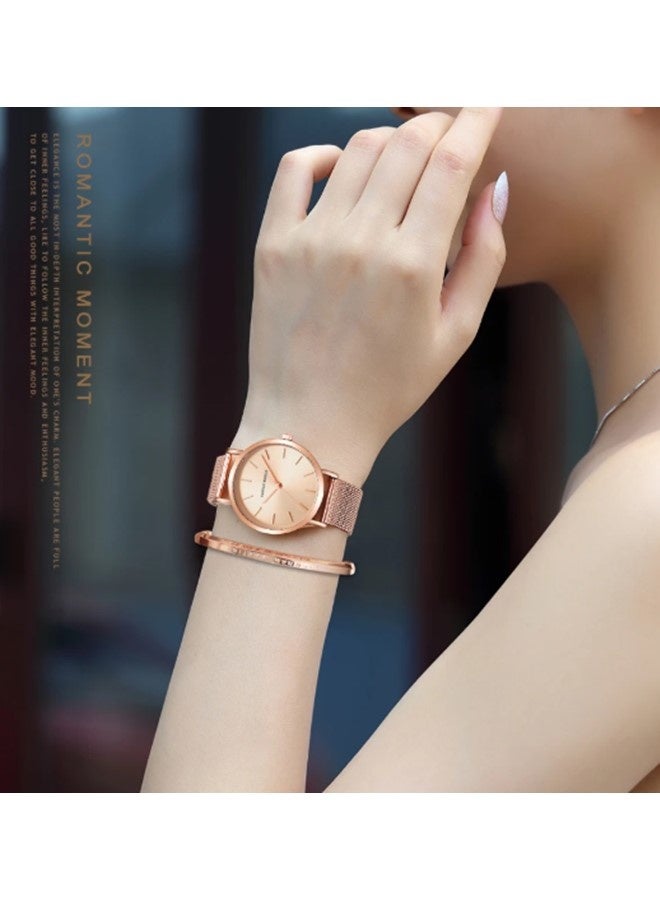 Hannah Martin women's ultra-thin stainless steel mesh watch, rose gold - photo 3