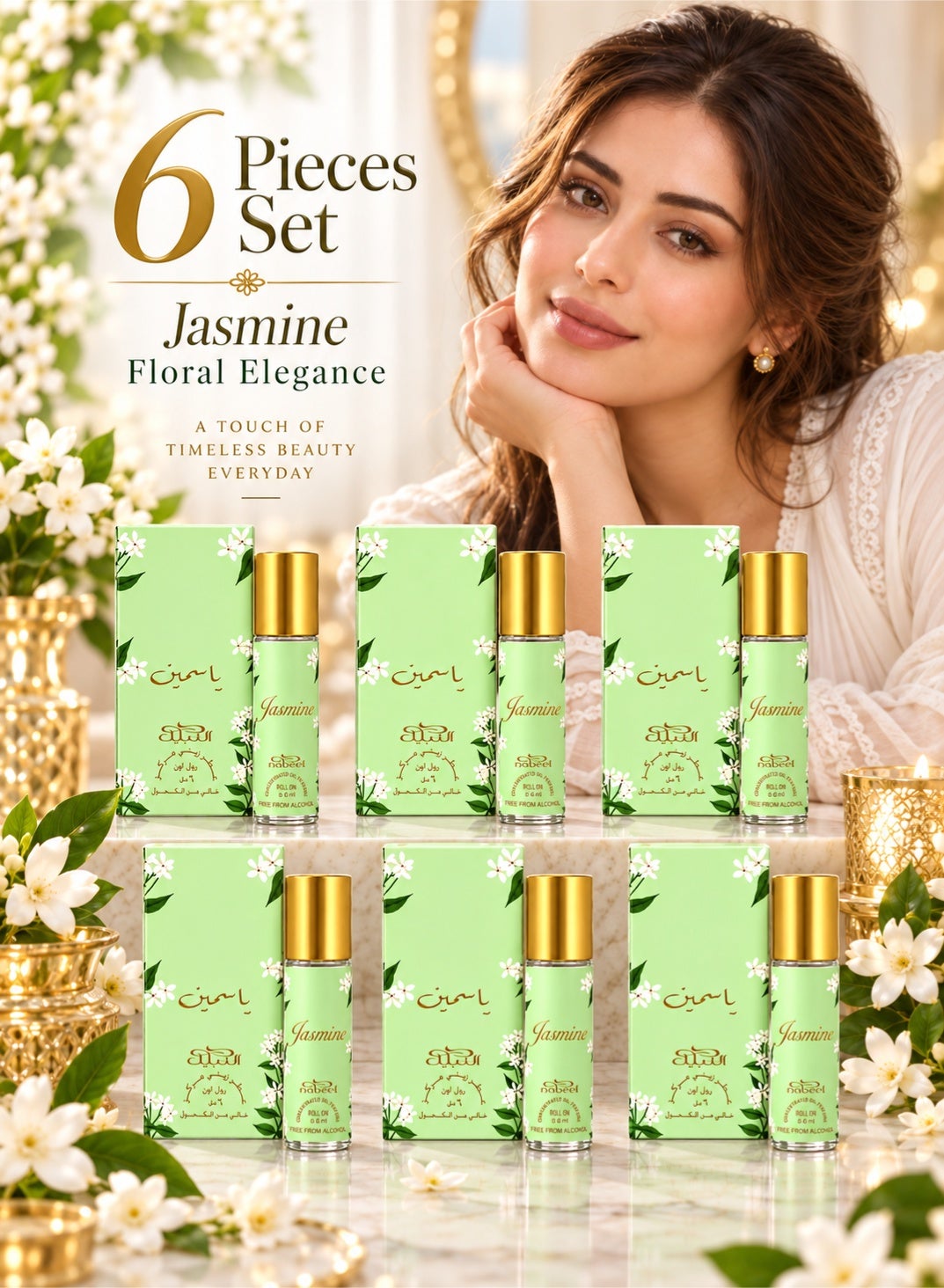 Nabeel Jasmine Alcohol-Free Roll-On Perfume Oil 6ml - 6 Pack - photo 1