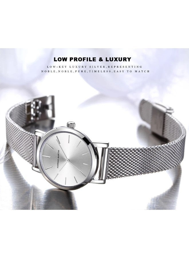 Hannah Martin women's ultra-thin stainless steel mesh watch, silver - photo 3