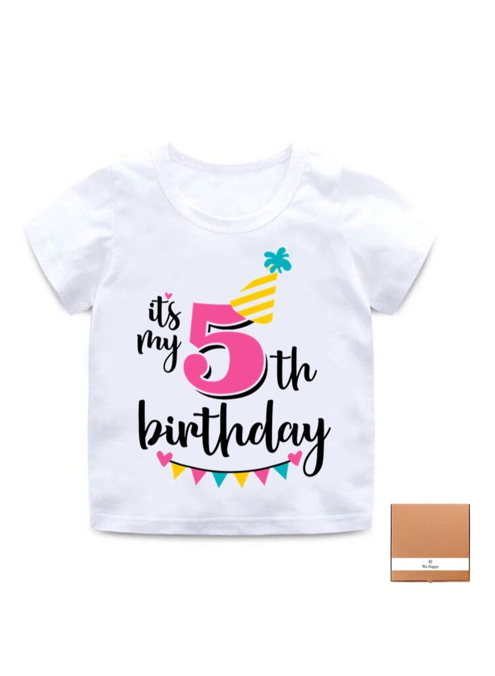 We Happy It's My 5th Birthday Printed Kids Lovely Cotton T-Shirt