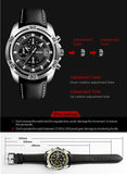 SKMEI Men Sport Quartz Waterproof Wrist Watch Black Leather Chronograph 9156