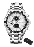 Curren 8023 Silver Steel Chronograph Men’s Luxury Sports Watch Premium Tachymeter Dial and Multifunction Timepiece