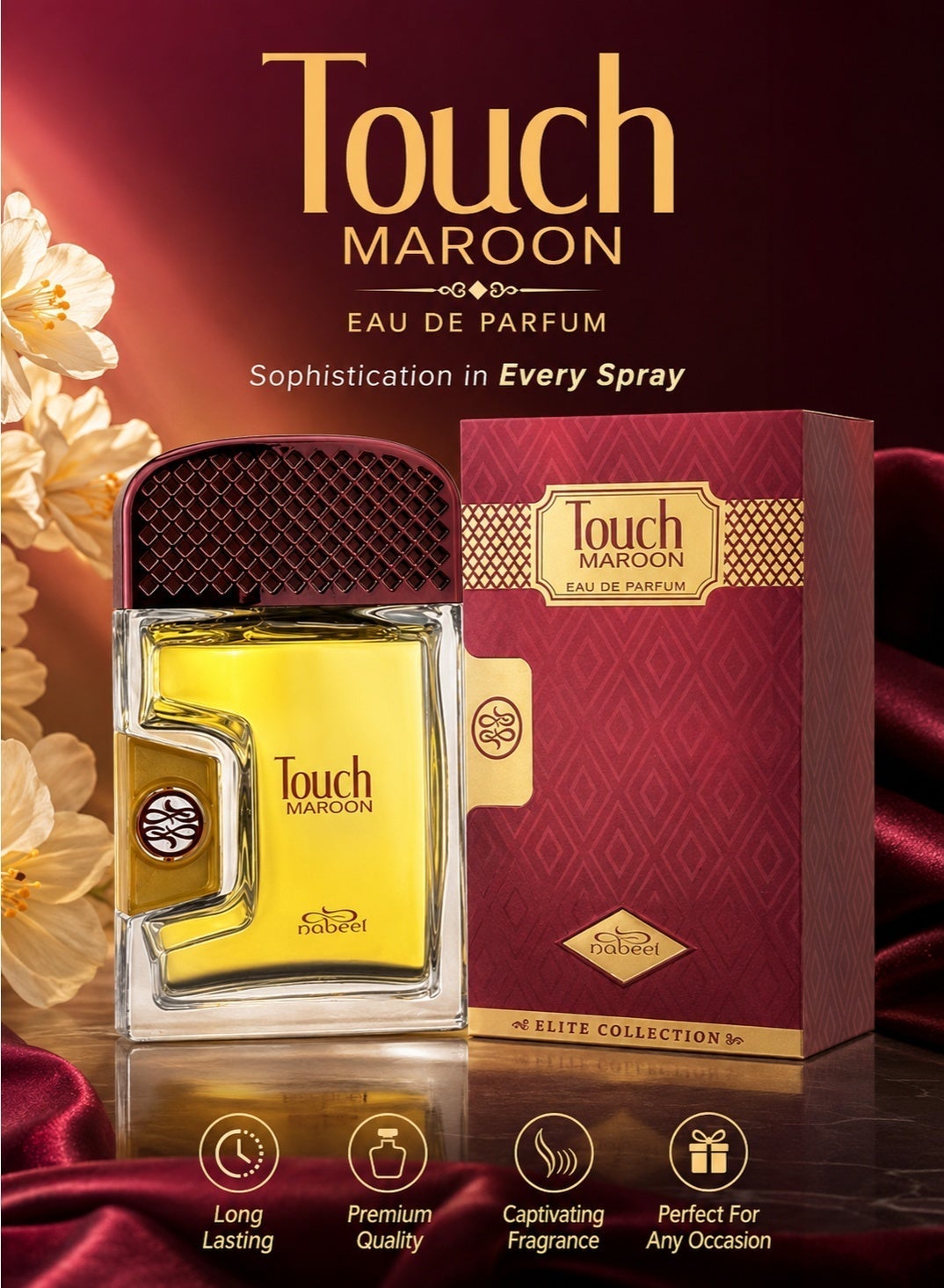 Nabeel Touch Maroon Eau De Parfum 80ML Long Lasting Luxury Unisex Fragrance