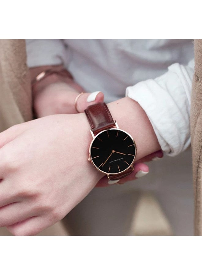 Hannah Martin Women's Leather Strap Watch Black Dial Brown Strap - photo 10
