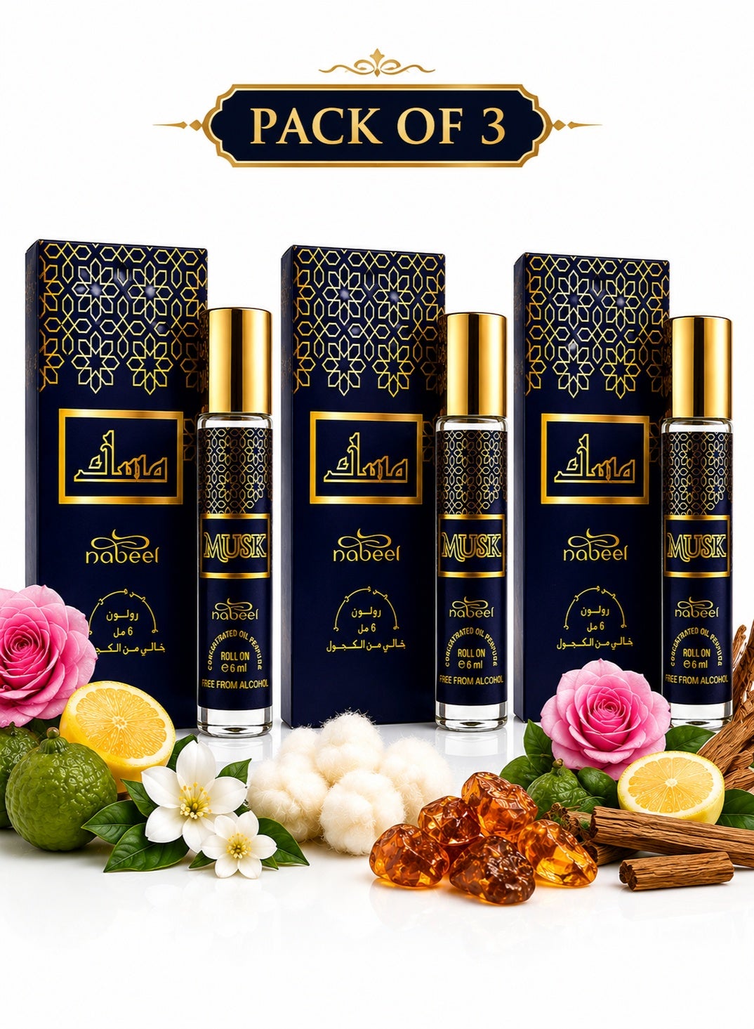 Nabeel Musk Alcohol-Free Roll-On Perfume Oil 6ml - 3 Pack - photo 1