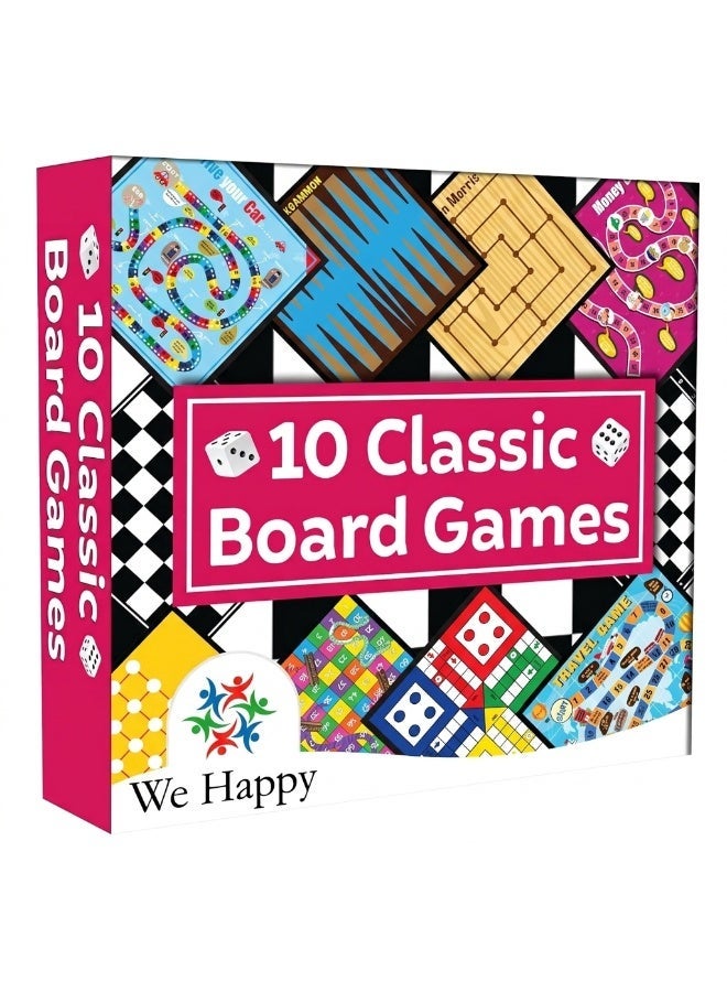 10 in 1 Classic Board Games Set for Kids & Family – Snakes & Ladders, Ludo, Chess, Checkers, Chinese Checkers, Backgammon & More – Educational Strategy Game Kit for Brain Development, Indoor Fun Toy