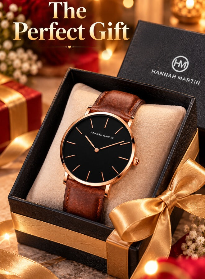 Hannah Martin Women's Leather Strap Watch Black Dial Brown Strap - photo 7