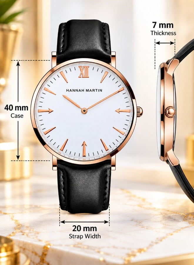 Hannah Martin watch size guide - 40mm case, 20mm strap, 7mm thick