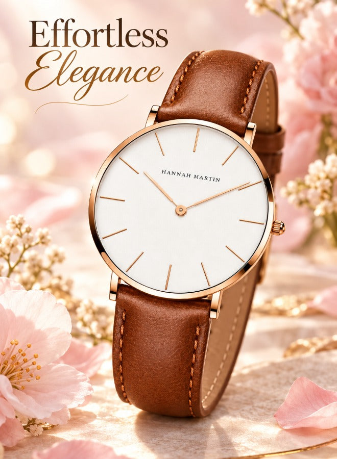 Hannah Martin Women's Leather Strap Watch White Dial Tan Strap - photo 2