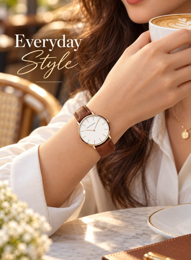 Hannah Martin Women's Leather Strap Watch White Dial Tan Strap - photo 3