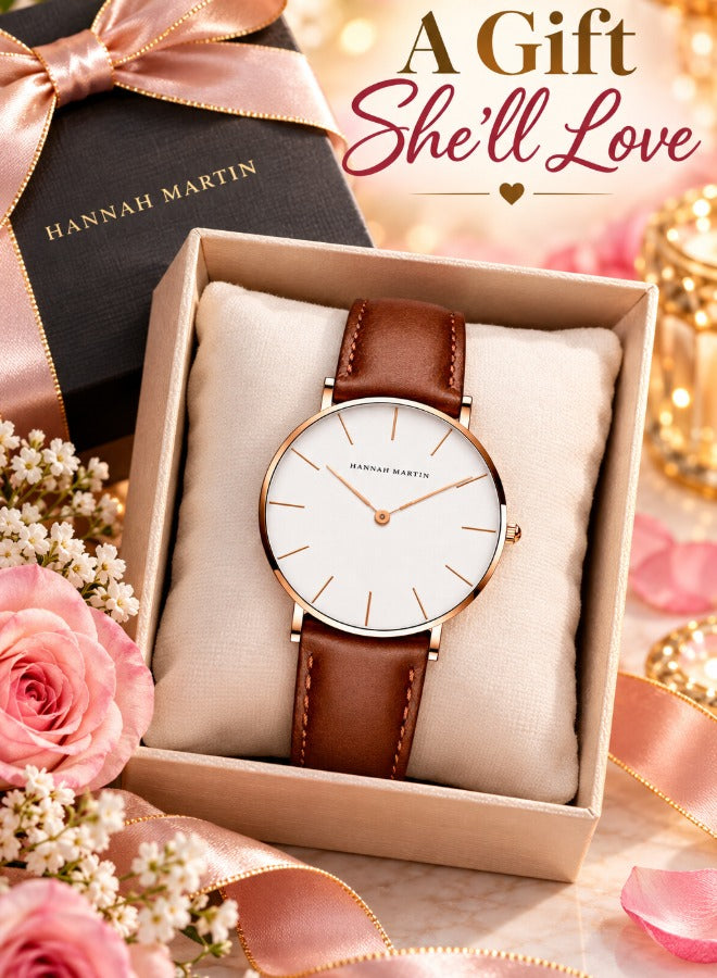Hannah Martin Women's Leather Strap Watch White Dial Tan Strap - photo 7