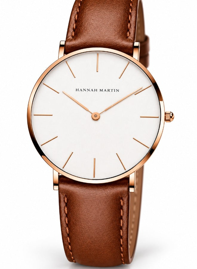 Hannah Martin Women's Leather Strap Watch White Dial Tan Strap - photo 1