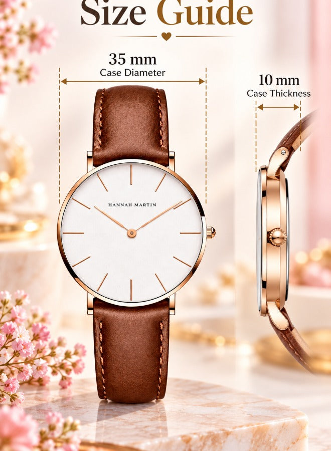 Hannah Martin Women's Leather Strap Watch White Dial Tan Strap - photo 6