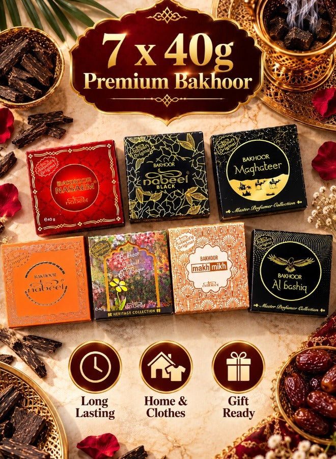 What's in the box - 7 x 40g premium bakhoor