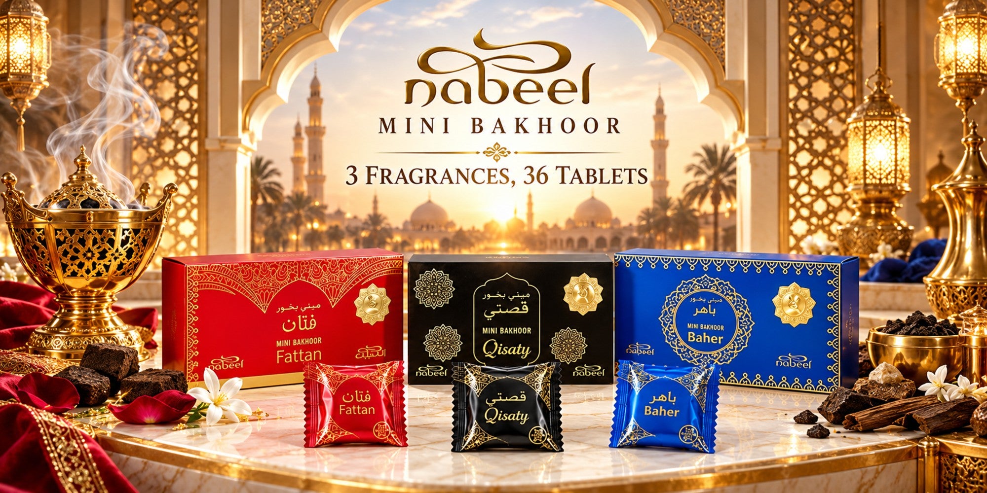 Nabeel Ultimate Mini Bakhoor gift set Qisaty Fattan Baher