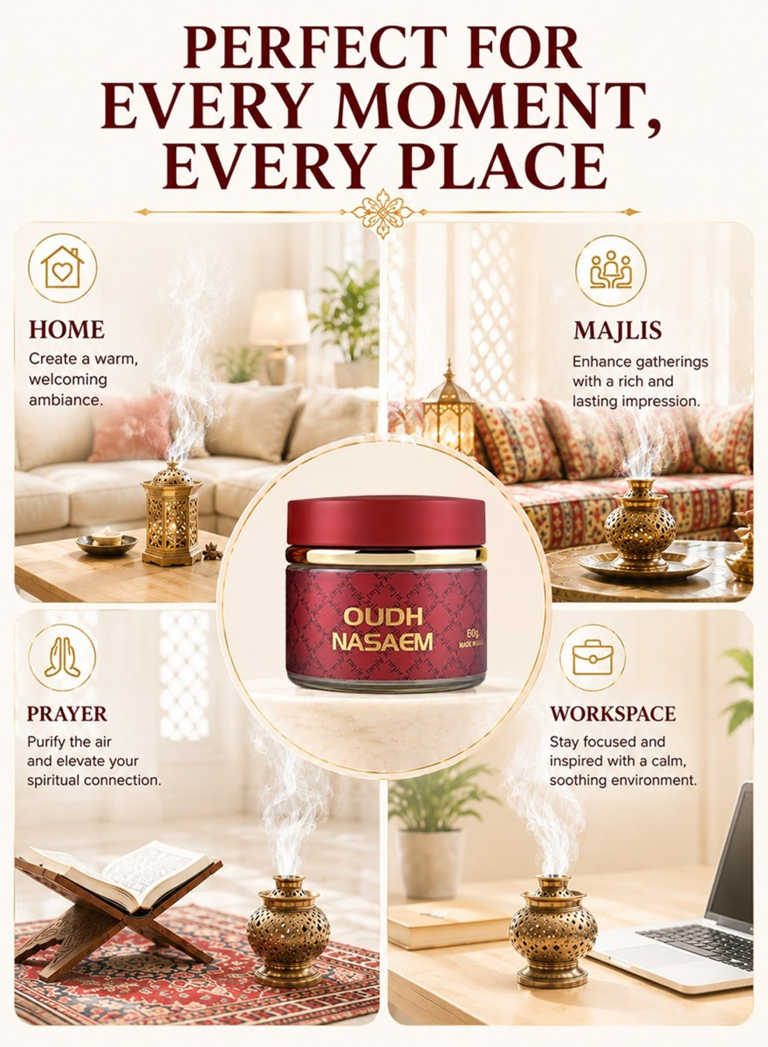 Oudh Nasaem bakhoor for home, majlis, prayer and workspace