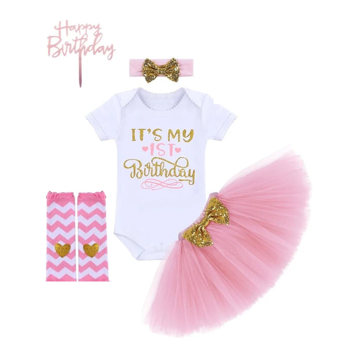 World of Asmara baby girl 1st birthday princess costume set - Baby Pink 5-piece