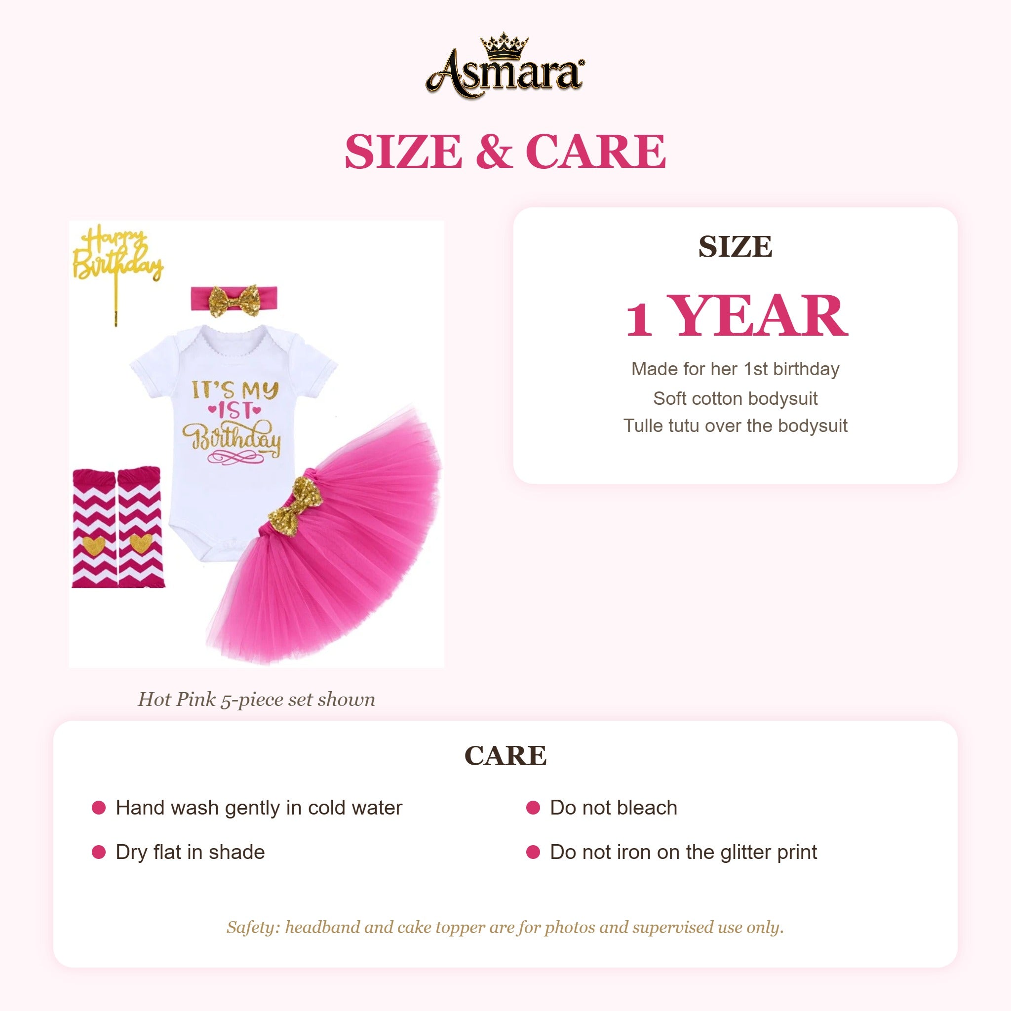 Size 1 year and care instructions