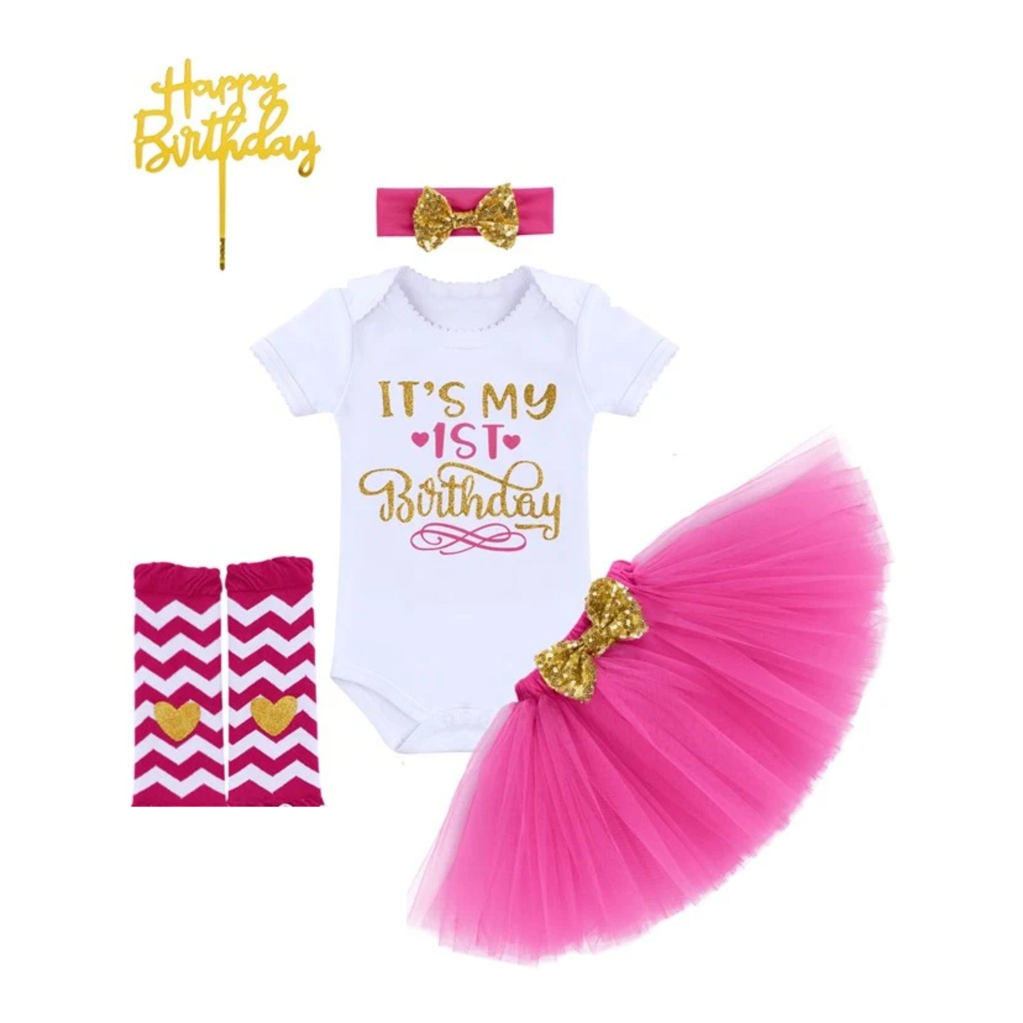 1st birthday princess costume set - Hot Pink 5-piece