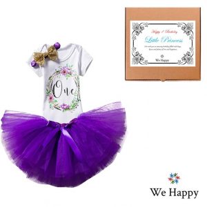 Purple We Happy 1st Birthday Baby Girls Party Dress