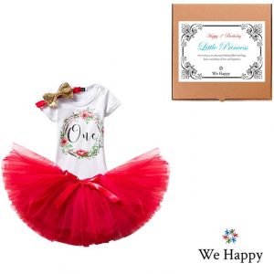 Red We Happy 1st Birthday Baby Girls Party Dress