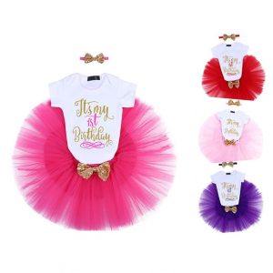 Hot Pink We Happy 1st Birthday Baby Girls Party Dress | Princess Costume | Romper-Skirt-Headband 3 Pcs Set