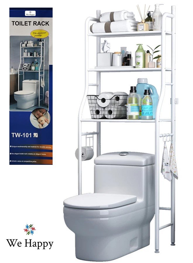 We Happy 3 Layer Toilet Rack Organizer Over Commode Easy To Assemble High Capacity Bathroom Space Saving Storage Shelf